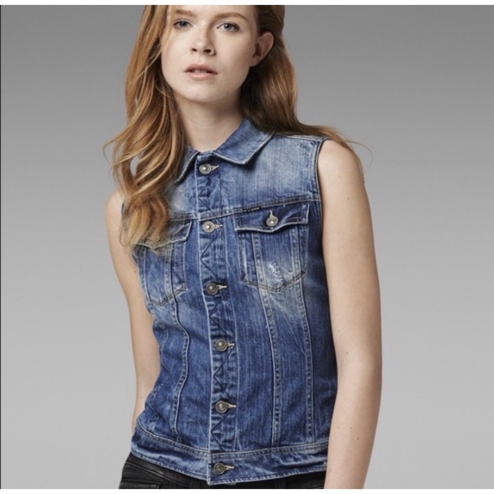 G-Star RAW Womens Slim Denim Vest Sun Faded Air Force Blue